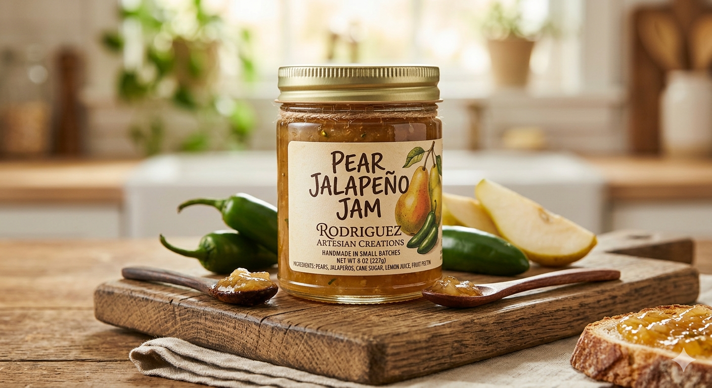 PEAR JALAPEÑO JAM          The perfect balance of sweet, crisp fruit and a slow, savory kick.