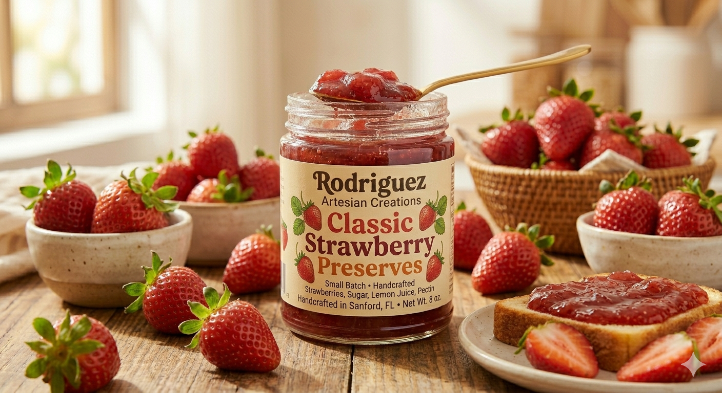 Classic Strawberry Preserves
The Taste of Pure, Sun-Ripened Tradition
Rediscover the timeless joy of a perfect strawberry preserve, elevated by artisanal craftsmanship.